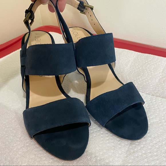 Sole Society Valor Ink Navy suede leather stacked sandal 9.5 - Picture 2 of 9